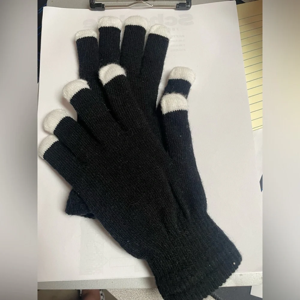 Adult Solid Black Light Up White Fingertip Gloves